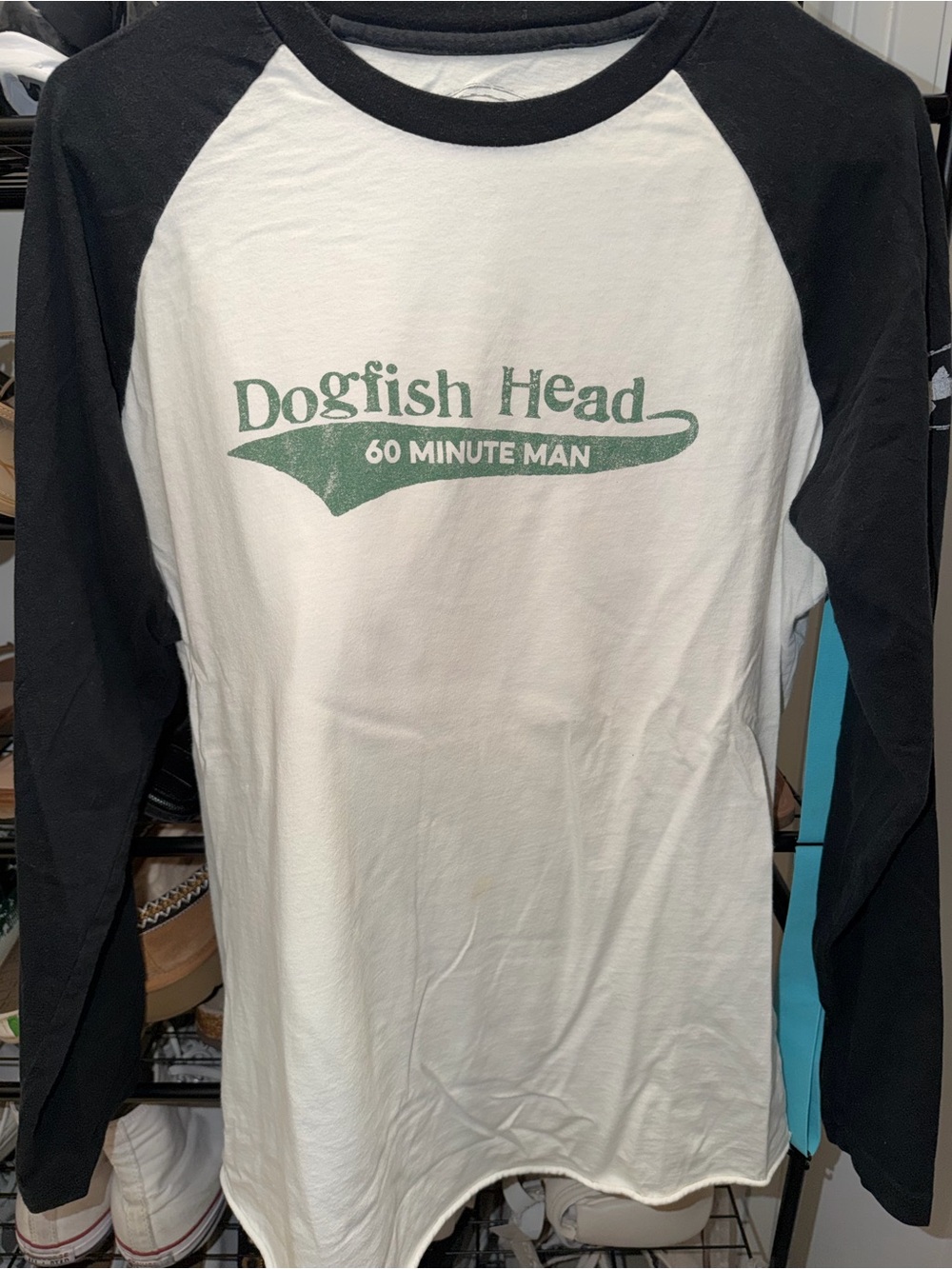 Dogfish Head Brewery ‘60 Minute Man' White and Black Raglan Shirt